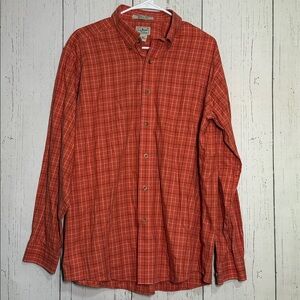 VINTAGE L.L. BEAN Plaid Button-Down Shirt Long Sleeve Wrinkle Resistant Orange L